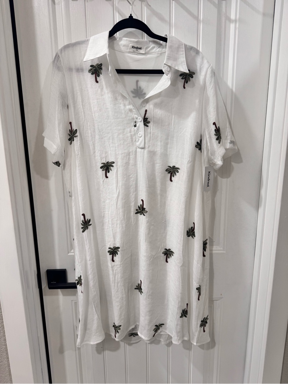 NWT Kindred by Anthropologie Branded White Boho Top with Palm Embroidery -2X